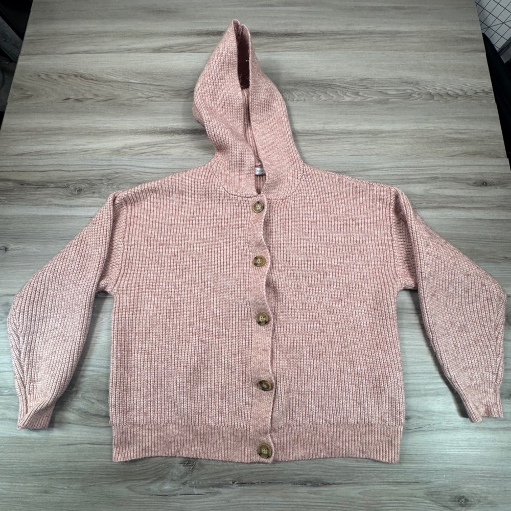 Primark Cares Womens XL Pink Ribbed Hooded Cardigan Sweater Button Front Cozy